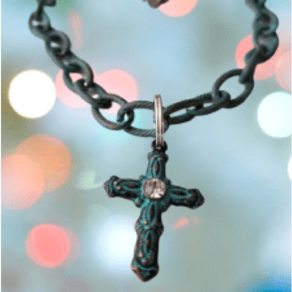 Chunky turquoise chain with cross necklace Handcrafted by Queen2Bohemian